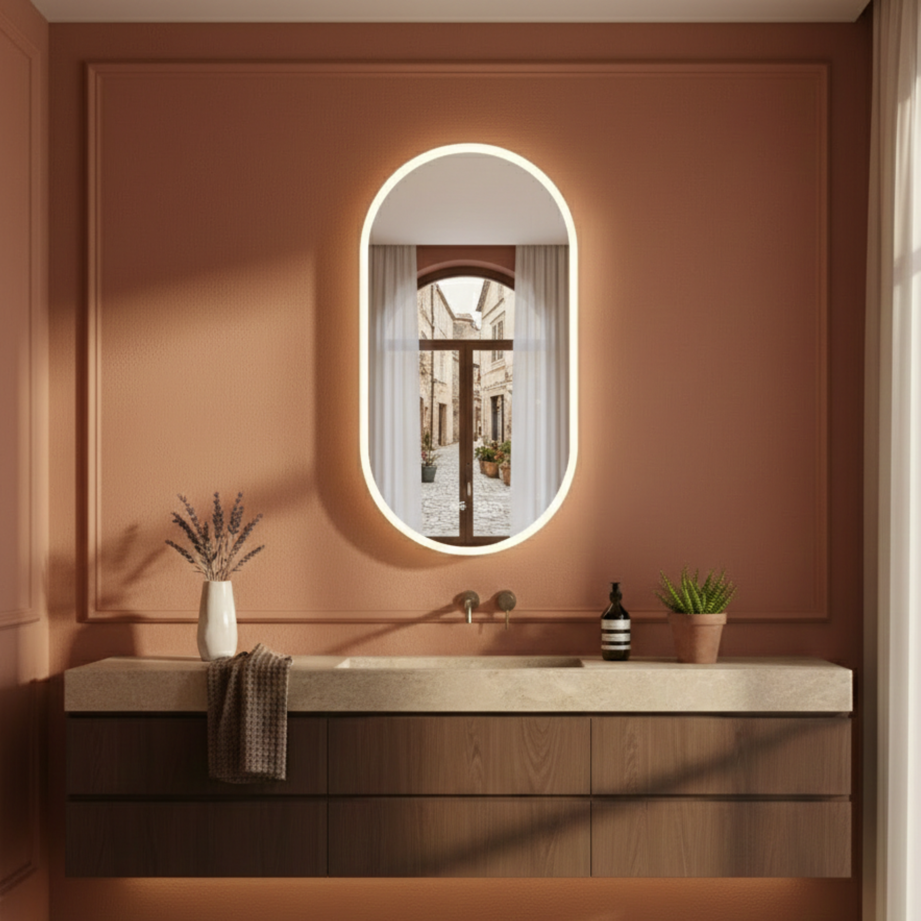 Owalne lustro ścienne LED z podświetleniem