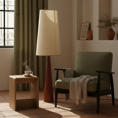 Drewniana lampa podłogowa do wnętrz w stylu vintage