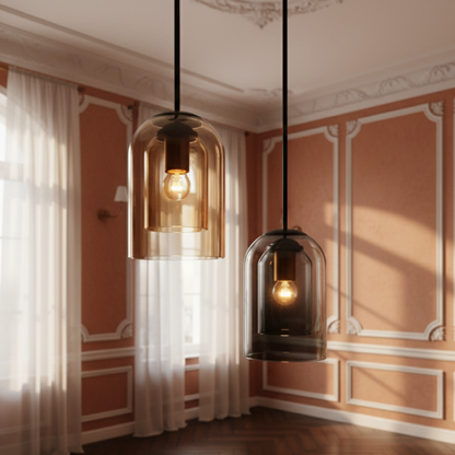 Kubkowa lampa wisząca z podwójnym szkłem