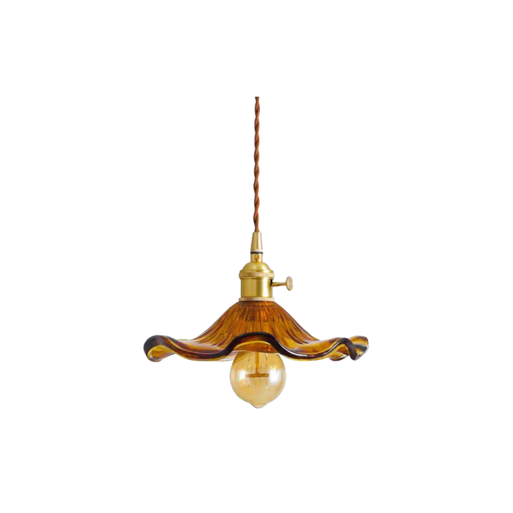 Vintage szklana lampa wisząca z miedzianym akcentem