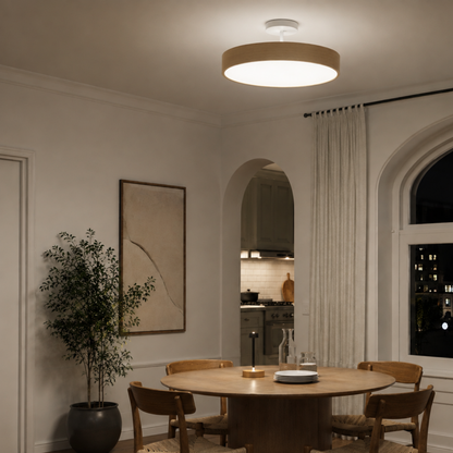 Scandinavian Flush Mount Ceiling Light – Wood Look with Gold Frame